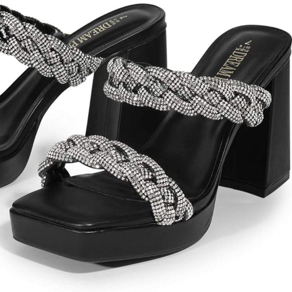 Open Square Toe Block Platform Heels - image 1